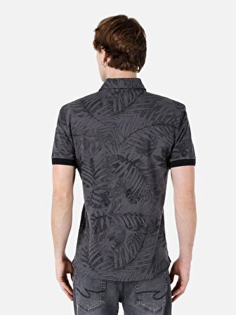 Normal Kesim Polo Yaka Baskılı Antrasit Erkek Kısa Kol Tişört Cl1067804
