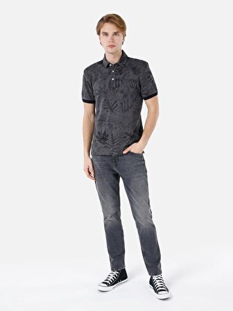 Normal Kesim Polo Yaka Baskılı Antrasit Erkek Kısa Kol Tişört Cl1067804