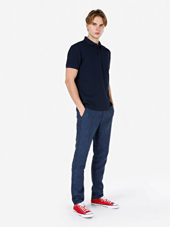 Normal Kesim Polo Yaka Düğmeli Lacivert Erkek Kısa Kol Tişört