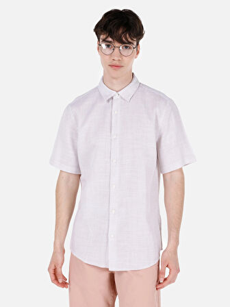 Normal Kesim Shirt Yaka Bej Erkek Kısa Kol Gömlek Cl1067835