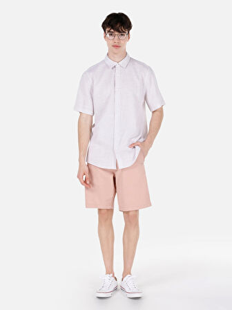 Normal Kesim Shirt Yaka Bej Erkek Kısa Kol Gömlek Cl1067835