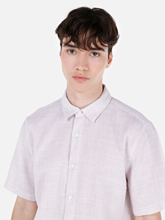 Normal Kesim Shirt Yaka Bej Erkek Kısa Kol Gömlek Cl1067835