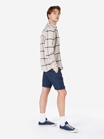 Normal Kesim Shirt Yaka Kareli Ekru Erkek Uzun Kol Gömlek Cl1067862