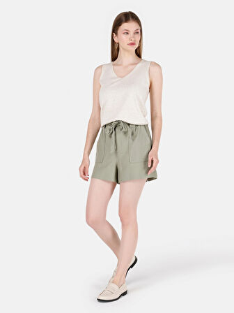 Dar Kesim Ekru Kadın Kısa Kol Kazak Cl1068048