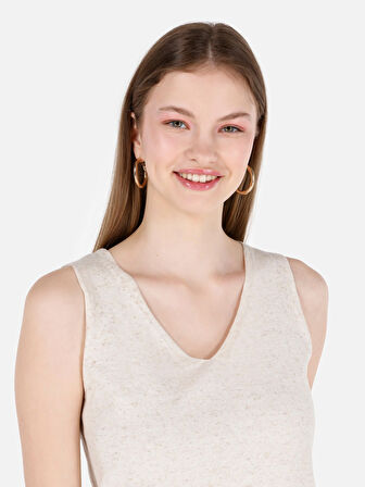 Dar Kesim Ekru Kadın Kısa Kol Kazak Cl1068048