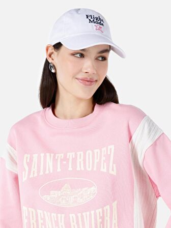 Normal Kesim Bisiklet Yaka Pembe Kadın Sweatshirt