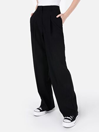 Normal Kesim Yüksek Bel Geniş Paça Siyah Kadın Pantolon Cl1068068