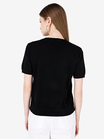 Normal Kesim Bisiklet Yaka Siyah Kadın Kısa Kol Kazak