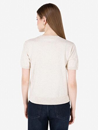 Normal Kesim Bisiklet Yaka Ekru Kadın Kısa Kol Kazak Cl1068077