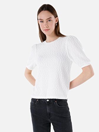Normal Kesim V Yaka Beyaz Kadın Kısa Kol Tişört Cl1068096