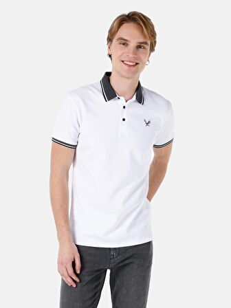 Dar Kesim Polo Yaka Beyaz Erkek Kısa Kol Tişört Cl1068111