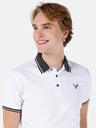 Dar Kesim Polo Yaka Beyaz Erkek Kısa Kol Tişört Cl1068111