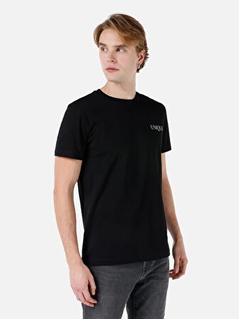 Normal Kesim Bisiklet Yaka Siyah Erkek Kısa Kol Tişört Cl1068141