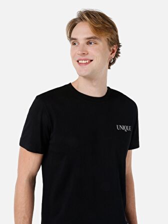 Normal Kesim Bisiklet Yaka Siyah Erkek Kısa Kol Tişört Cl1068141
