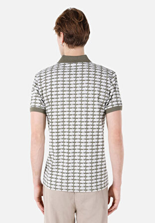 Regular Fit Polo Yaka Baskılı Erkek Yeşil Kısa Kol Tişört