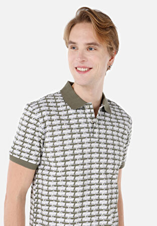 Regular Fit Polo Yaka Baskılı Erkek Yeşil Kısa Kol Tişört