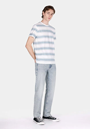 Regular Fit Yuvarlak Yaka Jakarlı Erkek Ekru Kısa Kol Tişört Cl1068181