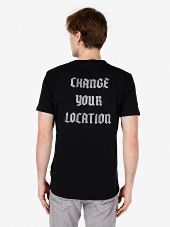 Normal Kesim Bisiklet Yaka Baskılı Siyah Erkek Kısa Kol Tişört Cl1068187