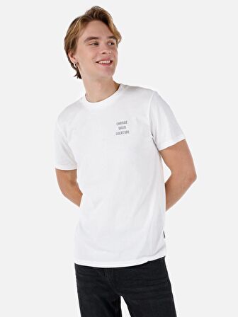 Normal Kesim Bisiklet Yaka Baskılı Beyaz Erkek Kısa Kol Tişört Cl1068187