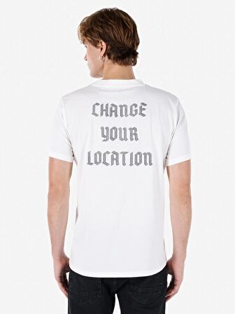 Normal Kesim Bisiklet Yaka Baskılı Beyaz Erkek Kısa Kol Tişört Cl1068187