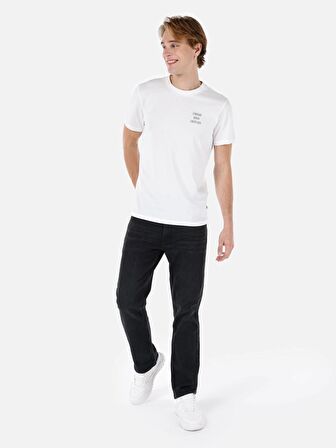 Normal Kesim Bisiklet Yaka Baskılı Beyaz Erkek Kısa Kol Tişört Cl1068187