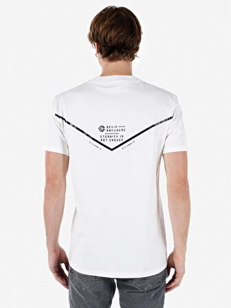 Normal Kesim Bisiklet Yaka Baskılı Beyaz Erkek Kısa Kol Tişört Cl1068189