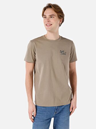 Normal Kesim Bisiklet Yaka Baskılı Gri Erkek Kısa Kol Tişört Cl1068195