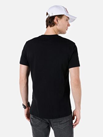 Normal Kesim Bisiklet Yaka Baskılı Siyah Erkek Kısa Kol Tişört Cl1068204