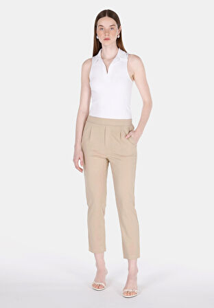 Regular Fit Düşük Bel Düz Paça Kadın Vizon  Pantolon