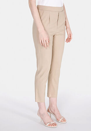 Regular Fit Düşük Bel Düz Paça Kadın Vizon  Pantolon