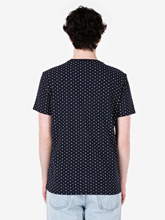 Normal Kesim Bisiklet Yaka Baskılı Lacivert Erkek Kısa Kol Tişört