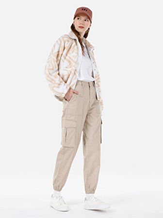 Normal Kesim Yüksek Bel Dar Paça Bej Kadın Pantolon Cl1068271