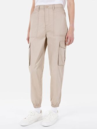 Normal Kesim Yüksek Bel Dar Paça Bej Kadın Pantolon Cl1068271