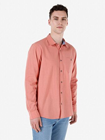 Normal Kesim Shirt Yaka Kırmızı Erkek Uzun Kol Gömlek Cl1068392