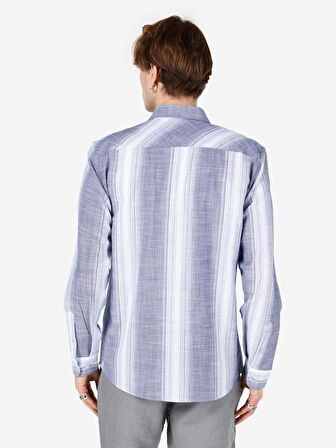 Normal Kesim Shirt Yaka Çizgili Lacivert Erkek Uzun Kol Gömlek Cl1068399