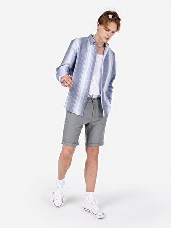 Normal Kesim Shirt Yaka Çizgili Lacivert Erkek Uzun Kol Gömlek Cl1068399
