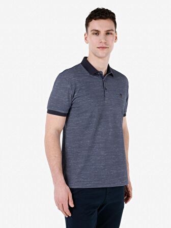 Normal Kesim Polo Yaka Desenli Lacivert Erkek Kısa Kol Tişört