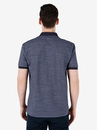 Normal Kesim Polo Yaka Desenli Lacivert Erkek Kısa Kol Tişört