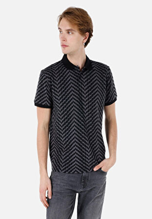 Regular Fit Polo Yaka  Erkek Siyah Kısa Kol Tişört