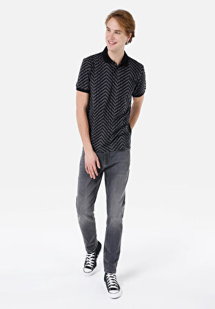 Regular Fit Polo Yaka  Erkek Siyah Kısa Kol Tişört