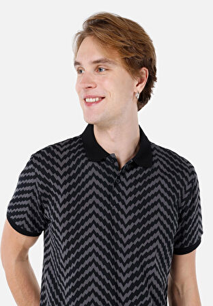 Regular Fit Polo Yaka  Erkek Siyah Kısa Kol Tişört