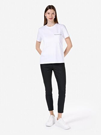 Normal Kesim Bisiklet Yaka Baskılı Beyaz Kadın Kısa Kol Tişört Cl1068437