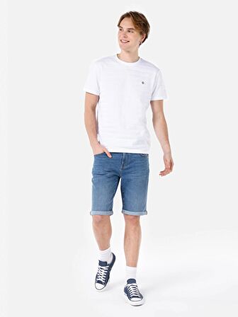 Düşük Bel Mavi Erkek Jean Şort