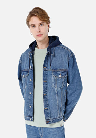 Oversize Fit Düğmeli Astarsız  Erkek Mavi Ceket