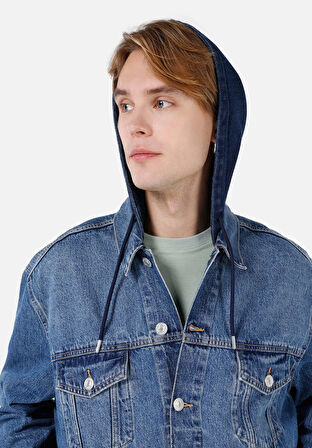Oversize Fit Düğmeli Astarsız  Erkek Mavi Ceket