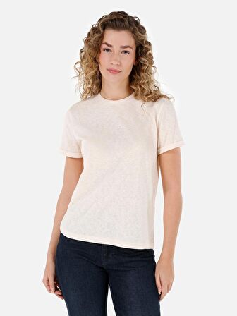 Normal Kesim Bisiklet Yaka Ekru Kadın Kısa Kol Tişört Cl1068563
