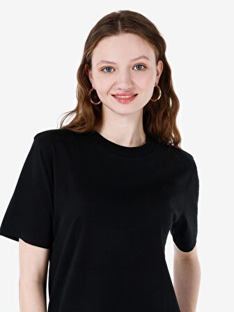 Normal Kesim Bisiklet Yaka Siyah Kadın Kısa Kol Tişört Cl1068570