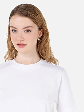 Normal Kesim Bisiklet Yaka Beyaz Kadın Kısa Kol Tişört Cl1068570