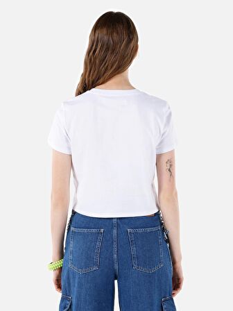 Normal Kesim Bisiklet Yaka Beyaz Kadın Kısa Kol Tişört Cl1068576