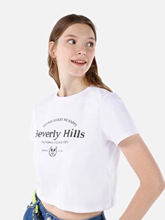 Normal Kesim Bisiklet Yaka Beyaz Kadın Kısa Kol Tişört Cl1068576